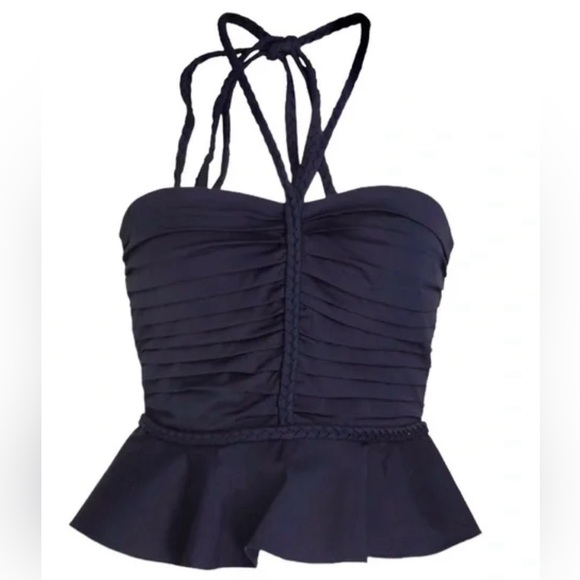 VERONICA BEARD Arienne ruched stretch-cotton poplin halterneck top - Picture 2 of 10